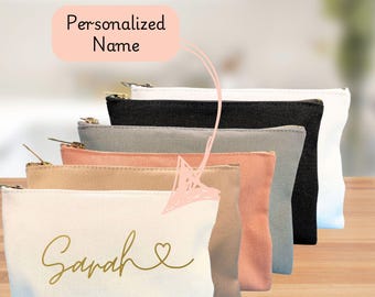 cosmetic Bag, make up bag, Bridesmaid cotton custom name travel pouch bag, personalized name bag, Bridesmaid gifts, travel pouch name bag
