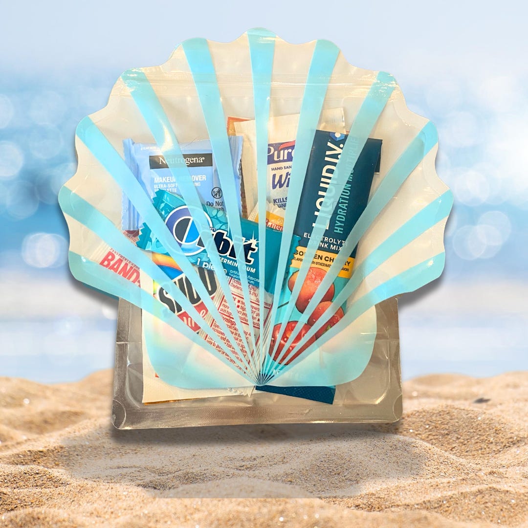 Hangover Kit, Blue Seashell Bag, Last Toast Coast Party Gifts, Shell ...