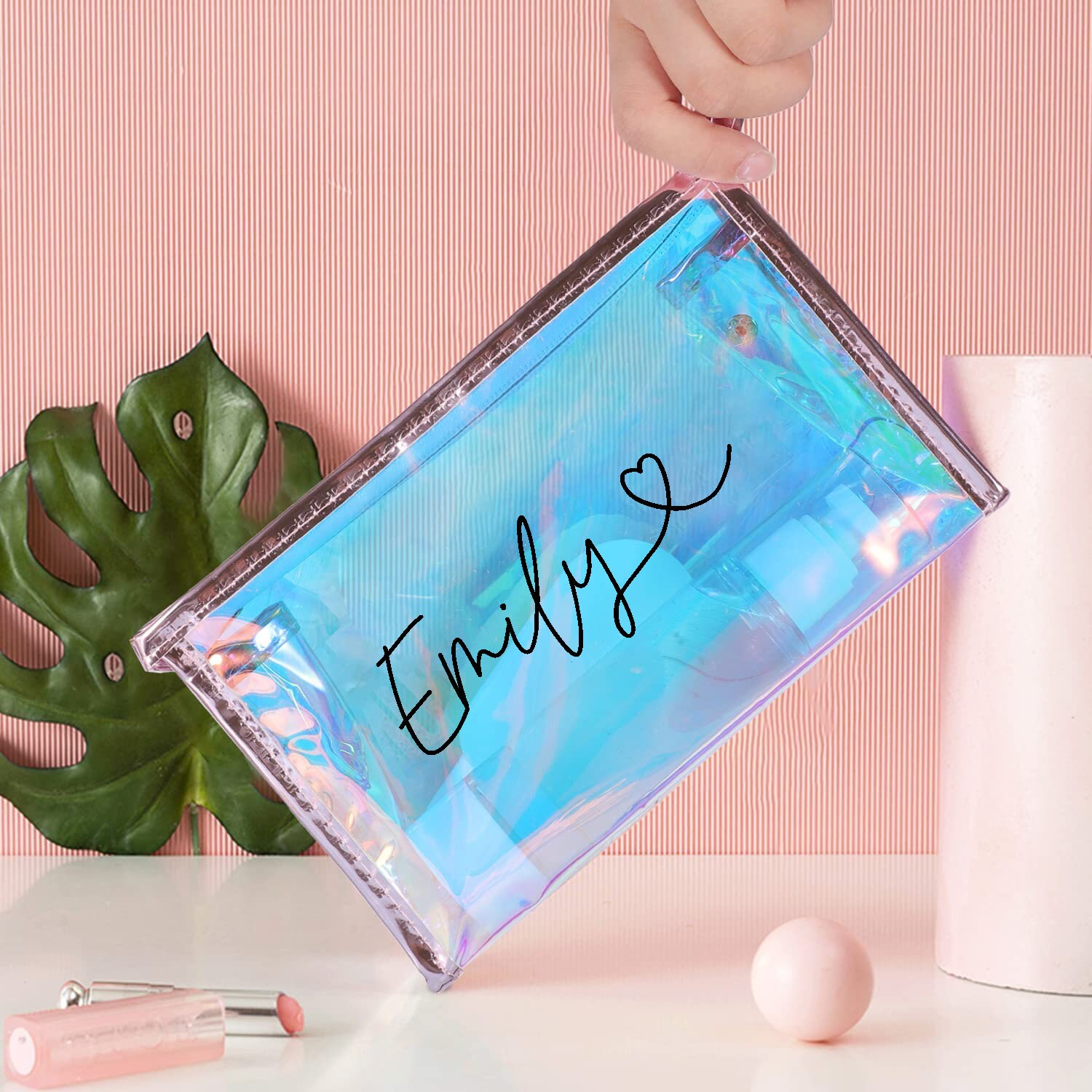 Holographic Makeup Bag Personalized Make up Bag Bridesmaid Etsy