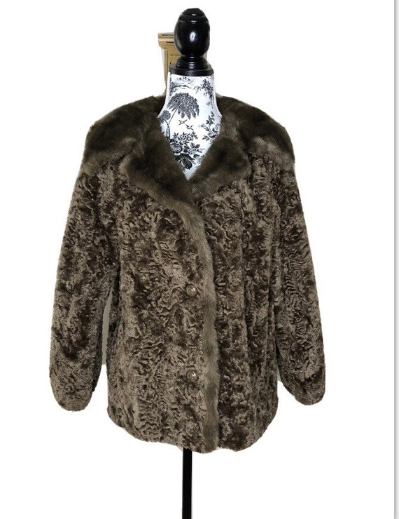 Sportowne VTG Faux Lamb Fur Coat JAcket Faux Mink… - image 1