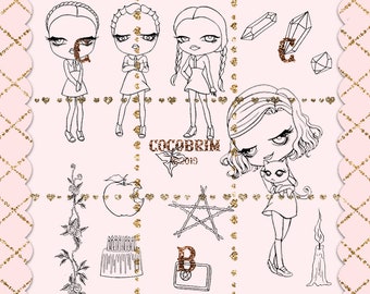 Beauty girl Doodle Relax digit stamp Instant Download Spa Girl Digital Stamp Spa Girl Beauty Relax Doodle Set doodle clipart
