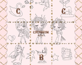 Beauty girl Doodle Relax digit stamp Instant Download Spa Girl Digital Stamp Spa Girl Beauty Relax Doodle Set doodle clipart