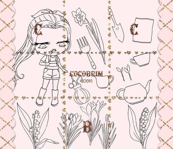 Beauty girl Doodle Relax digit stamp Instant Download Spa Girl Digital Stamp Spa Girl Beauty Relax Doodle Set doodle clipart
