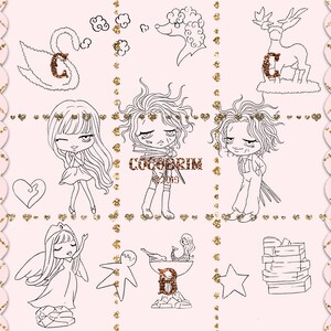 Beauty girl Doodle Relax digit stamp Instant Download Spa Girl Digital Stamp Spa Girl Beauty Relax Doodle Set doodle clipart