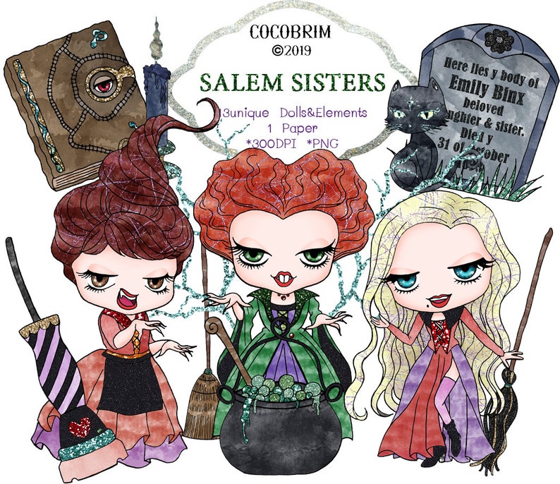 Salem Sisters Clip Art Hocus pocus clipart Witch Clipart | Etsy
