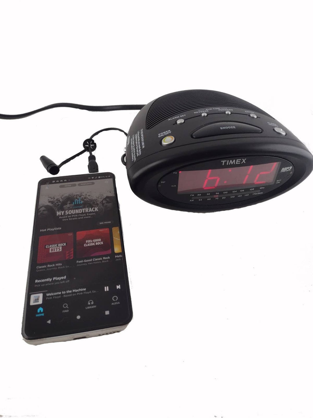 Timex T1201 Nature Sounds Clock Radio MP3 Linein Blk Red Led Auto DST