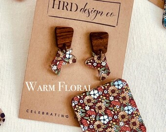 Goat Silhouette (head) Earrings: Wood & Patterned Acrylic, Breed Options