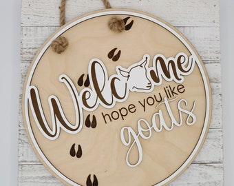 Goat Welcome Sign: Farmhouse Door Hanger