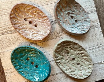 Handmade Pottery Soap Dish: Hoof Print & Foliage Design