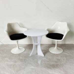 1:6 Dollhouse Chairs and Table (A Set of 2 Chairs+1 Table+2 Cushions),1/6 Mini Modern Doll Furniture Dining Chair Table for Barbie,BJD etc