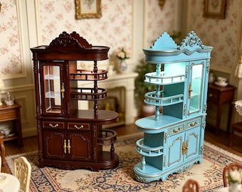 1:12 or 1/16 Dollhouse Display Cabinet with Rechargeable Lights, 1/12 Miniature Cabinet Storage, Drinks Wine Cabinet,Miniature Bar Furniture