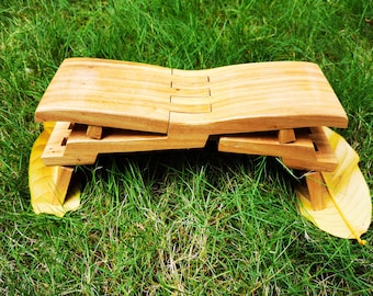 Handmade Elm Wood Folding Stool: Portable Garden Seat