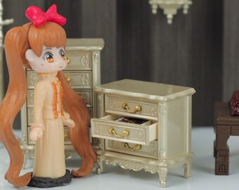 1:12 One Set of 2PCS Dollhouse Nightstands with Detachable Drawers, 1/12 Miniature Bedside Table Cabinet, Doll Mini Retro Bedroom Nightstand