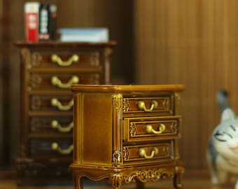 1:12 One Set of 2PCS Dollhouse Nightstands with Detachable Drawers, 1/12 Miniature Bedside Table Cabinet, Doll Mini Retro Bedroom Nightstand