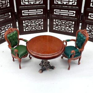 1:16 Dollhouse Retro Chair, Stool and Table, 1/16 Miniatures Vintage Furniture Classic Dining Chair Table, Doll Vintage Kitchen Furniture image 4