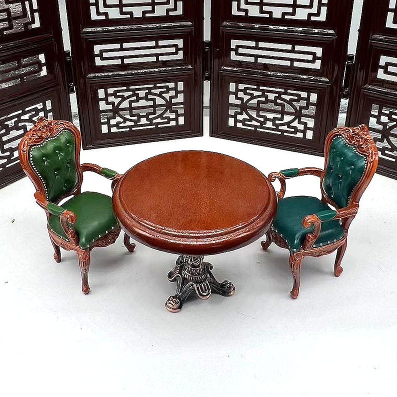 1:16 Dollhouse Retro Chair, Stool and Table, 1/16 Miniatures Vintage Furniture Classic Dining Chair Table, Doll Vintage Kitchen Furniture image 4