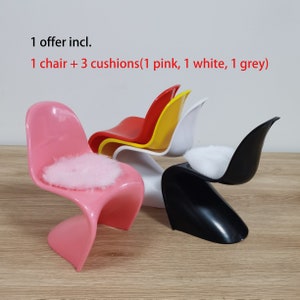 1:6 Scale Dollhouse 1 Chair + 3 Cushions, 1/6 Miniature Mid Century Chair, Doll Furniture Dining Chair or Dressing Chair for Barbie, BJD etc