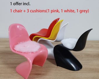 Maison de poupée à l'échelle 1:6 1 chaise + 3 coussins, chaise miniature 1/6 du milieu du siècle, meubles de poupée chaise de salle à manger ou coiffeuse pour Barbie, BJD, etc.