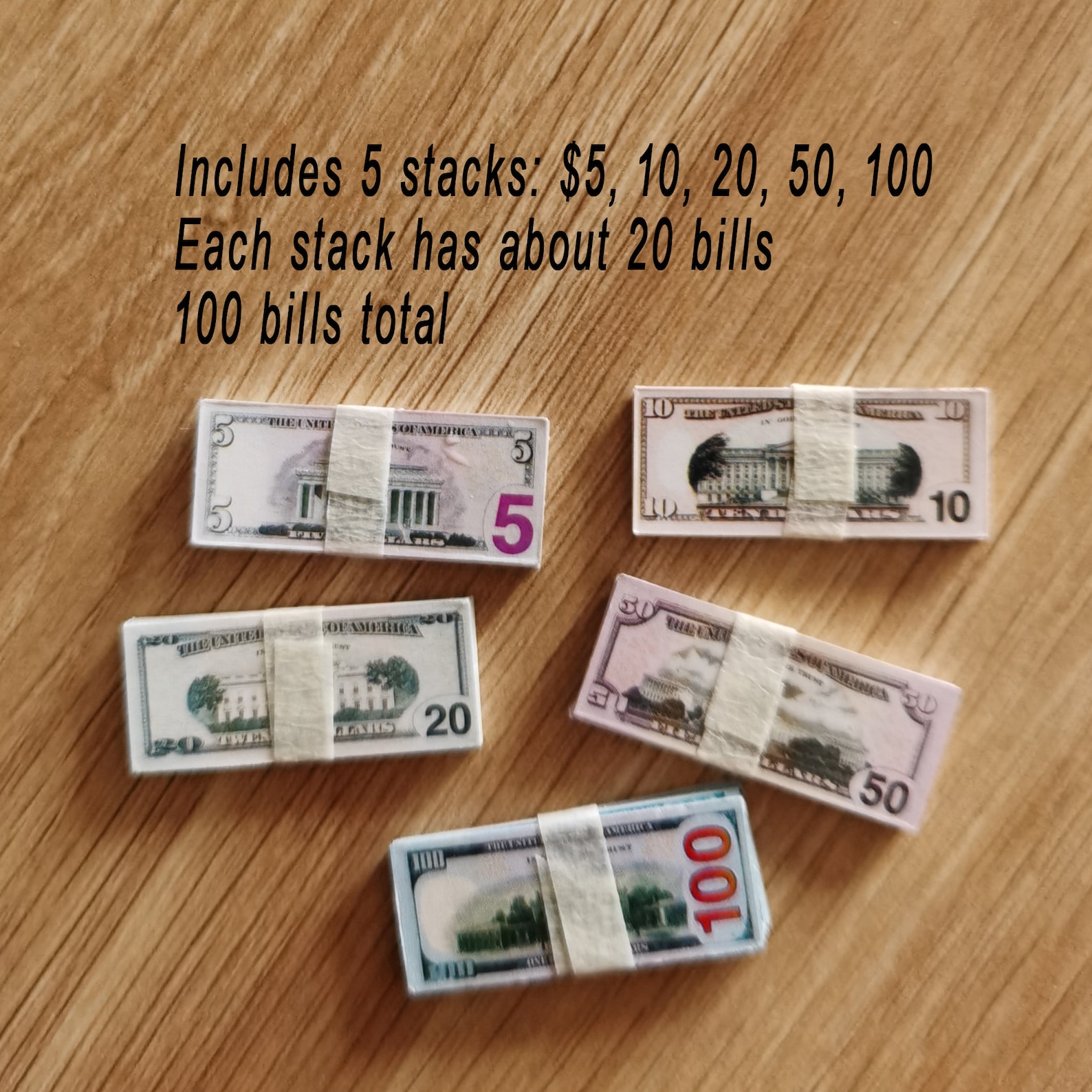 Mini Money 1/6 Miniature Money Currency Dollhouse Bills Cash Includes US Dollar 5 ...