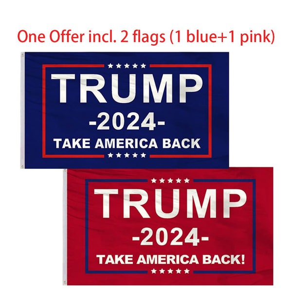 Bandera de Donald Trump 2024: bandera Take America Back con 2 ojales de latón, 3 x 5 pies, 2 paquetes. Perfecto para reelegir a Trump en interiores y exteriores.