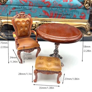 1:16 Dollhouse Retro Chair, Stool and Table, 1/16 Miniatures Vintage Furniture Classic Dining Chair Table, Doll Vintage Kitchen Furniture image 5