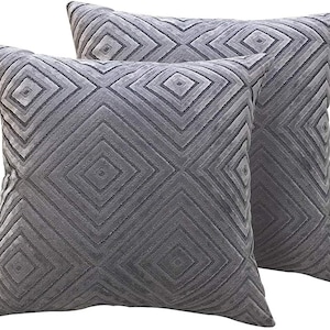 Pack of 2 Throw Pillow Covers Soft Velvet Square Decorative Throw Pillow Cover Cushion Case Pillowcases for Sofa Bedroom 18 inch 45 cm[Grey]