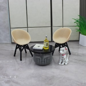 1:12 Dollhouse Chairs and Table, 1/12 Mini Modern Doll Coffee or Tea Table Chair Set, Miniature Dollhouse Garden Outddor Furniture