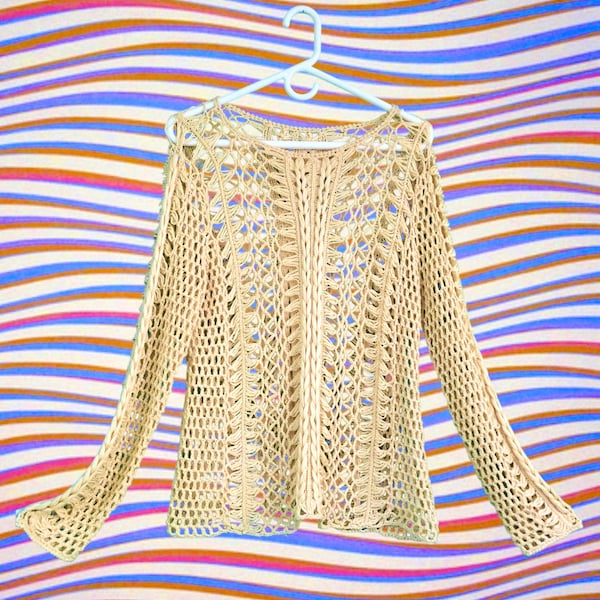 Soft yellow loosely knit crochet sweater