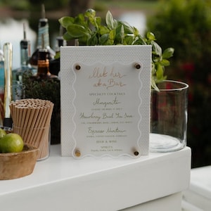 Wedding Bar Sign | Fabric Bar Menu | Acrylic Bar Sign | Whimsical Modern Bar Table Top Sign | Event Bar Menu | Cocktail Drink Menu