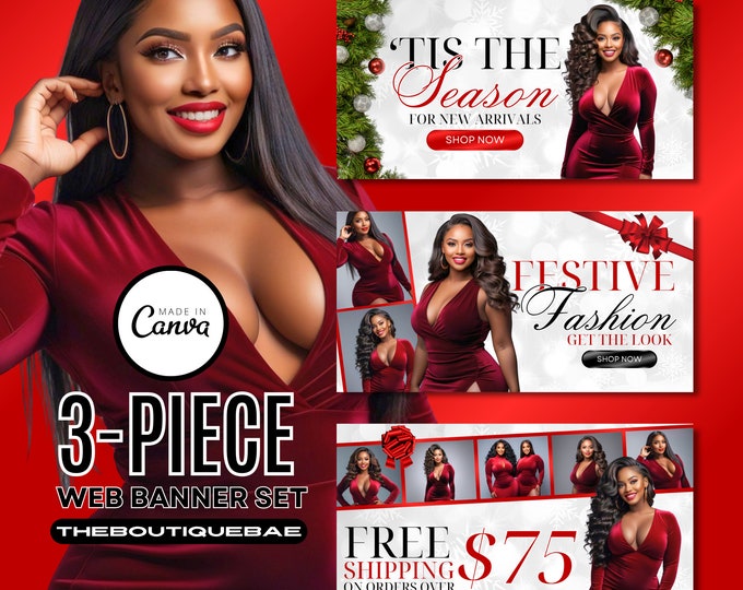 Christmas Website Template, Website Banner, Shopify Website, DIY Website, Canva Template, Website Design