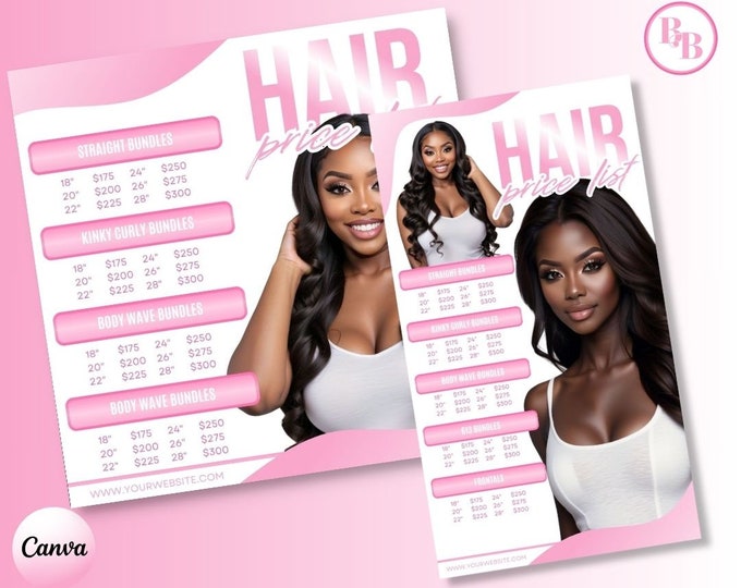 DIY Pink Black Hair price list flyer, Hair Pricing Flyer, Hair Flyer, Social Media Flyer, Hair Flyer, Hair Bundle list