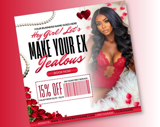 Valentine's Day Appointment Flyer Template - Customizable DIY Canva Design for Hair, Makeup, Nails Services - Walk-ins Welcome