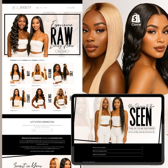 Hair Website Banner Template: Shopify & Wix Canva Set