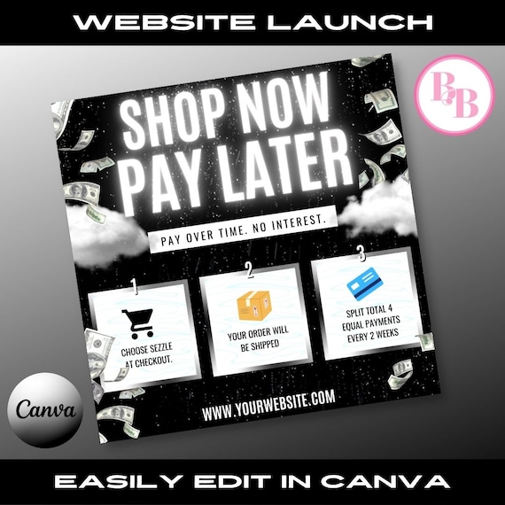 Animated Shop Now Pay Later Flyer: Black and White Neon Canva Template