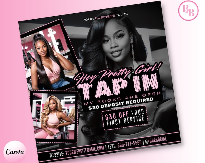 Salon Appointment Flyer Template - Customizable DIY Canva Design for Hair, Makeup, Nails Services - Walk-ins Welcome, Instant Download
