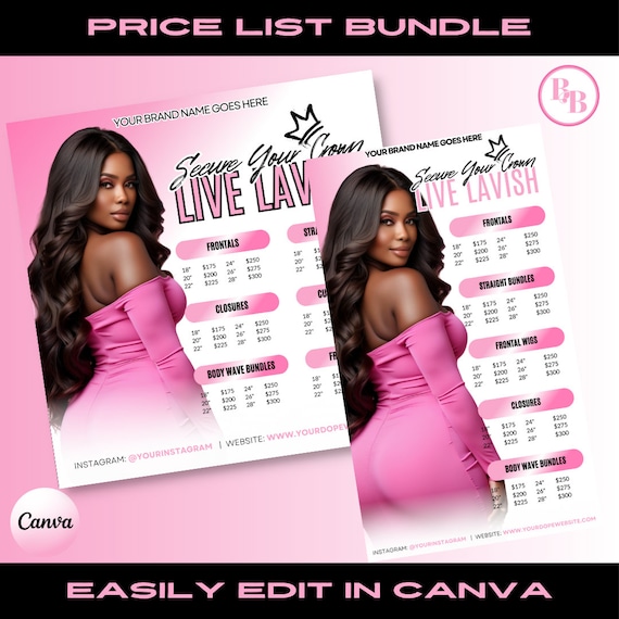 DIY Hair Price List Flyer: Pink & Black Template (Canva)