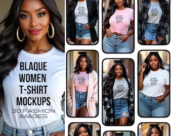 30 African American Women T-Shirt Mockup Set – Plus Size Curvy Fashion Apparel for Designers | Black Women Bella Canvas 3001 Mockups