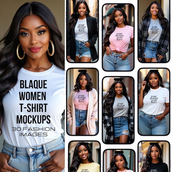 Curvy and Plus Size Black Women T-Shirt Mockup Set: Bella Canvas 3001