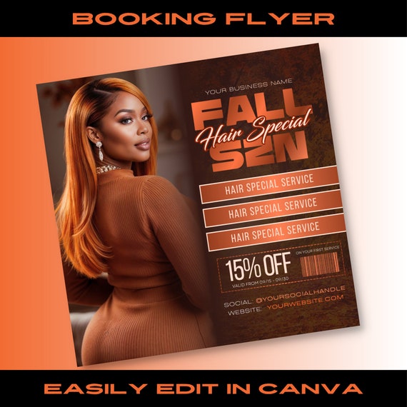 Fall Hair & Lash Booking Flyer: Thanksgiving Salon Template (Canva)