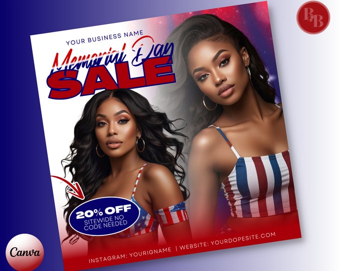 Memorial Day Sale Flyer - Hair, Lashes & Nails Beauty Boutique | Canva Template