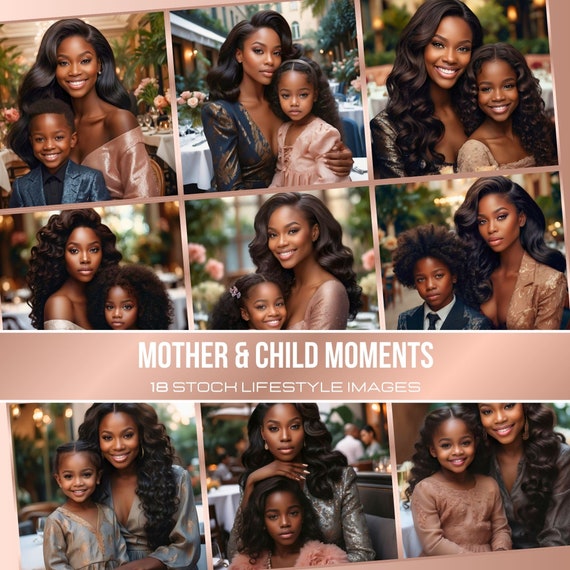 Elegant Mother & Child Photo Set: African American Lifestyle Images (Digital Download)