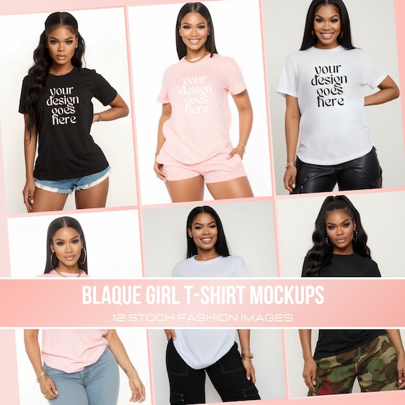 Black Woman T-Shirt Mockup Collection: Diverse Female Models (Digital Download)