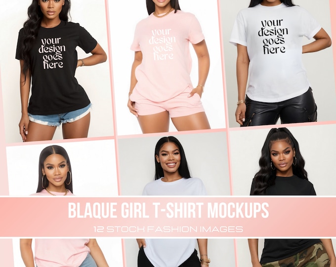 Black Woman Bella Canvas 3001 T-Shirt Mockup Collection: Diverse African American Female Mockups for Oversized Tees
