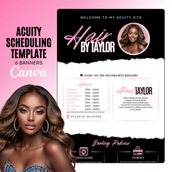 Acuity Scheduling Canva Template for Hair Stylists - Customizable Hair Salon Booking Website Design