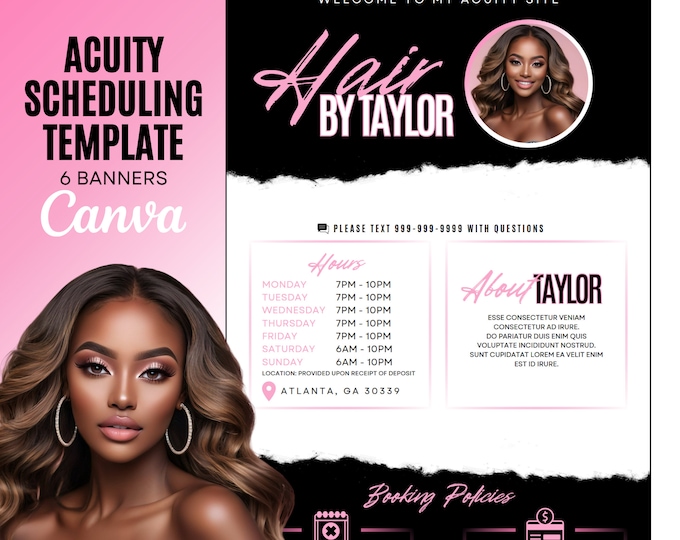 Acuity Scheduling Canva Template for Hair Stylists - Customizable Hair Salon Booking Website Design