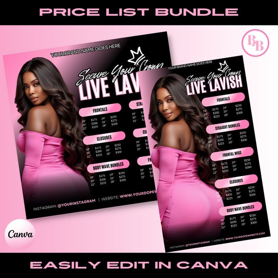 DIY Hair Price List Flyer: Pink & Black Template (Digital Download)