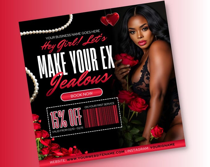 Valentine's Day Appointment Flyer Template - Customizable DIY Canva Design for Hair, Makeup, Nails Services - Walk-ins Welcome