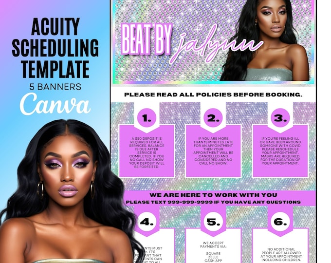 ACUITY SITE DESIGN, Acuity Theme, Premade Website Template, Nail Tech, Lash Tech, Hair Stylist, Service Business, Holographic, Diamond
