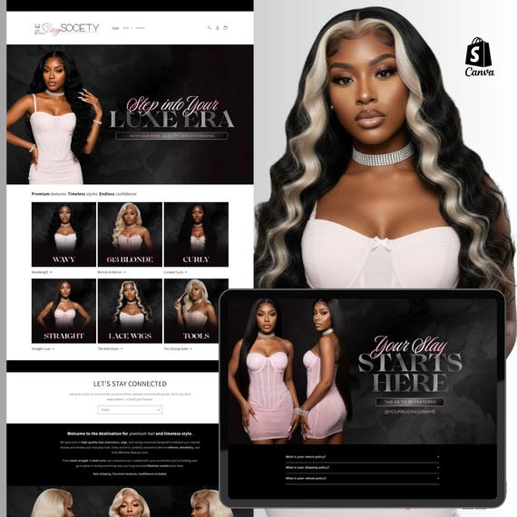 Hair Brand Website Banner Template: Canva Editable Shopify & Wix