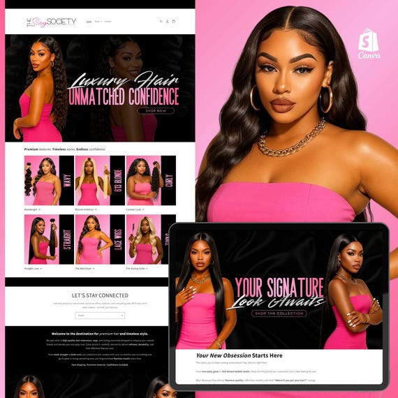 Hair Brand Website Banner Template: Canva Editable Shopify & Wix